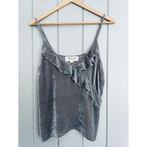 Cloth & Stone Tank Top Cami S Small Velvet Velour Gray Adjustable Straps Ruffle